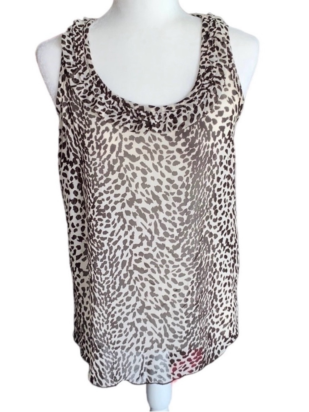 Forever 21 Animal / Leopard Print Sheer Ruffle Neck Sleeveless Blouse Size S